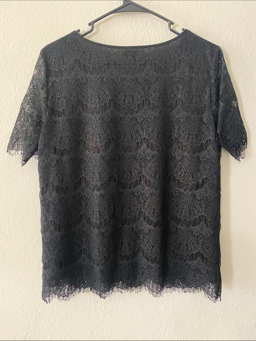 J. Crew Glittery Black Lace Short Sleeve Scoop Neck Top - Picture 8 of 11